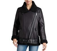 Kunstpelz Mantel Damen Lederjacke Damen Warm Winterjacke Mit Teddyfutter Revers Bomberjacke,Wildlederjacke Dicke Biker Motor ReißVerschluss Outwear