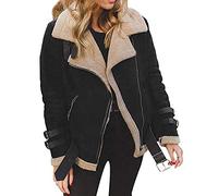 Kunstpelz Mantel Damen Lederjacke Damen Warm Winterjacke Mit Teddyfutter Revers Bomberjacke,Wildlederjacke Dicke Biker Motor ReißVerschluss Outwear