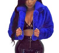 Kunstpelz Mantel Damen Sexy Crop Pelzmantel Einfarbige Winterjacke Warme Dicke Wintermantel Langarm Übergangsjacke mit Umlegekragen Kunstfell Plüsch Jacke Kurz Pelzjacke Locker Oberbekleidung