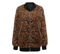 Kunstpelz Mantel Kurz | Winterjacke Damen Plüsch Leopard-Trenchcoat Warme Winterjacke Langarm Cardigan Mit Reißverschluss Fleece Übergangsjacke Plüsch Mantel Wintermantel Übergangsjacke Sweatjacke