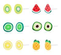 Kunststoff Ohrringe, KMEOSCH Kunststoff Ohrstecker - 6 Paar lustige Sommer Vibes Ohrringe für empfindliche Ohren (Zitrone, Kiwi, Wassermelone, Ananas, Limette und Avocado), S, Harz-Silikon-Acryl, kein
