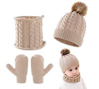 Kunyeah 3-teiliges Baby-Beanie-Mütze Schal Handschuhe Strickmütze Winter warme Handschuhe Kleinkinder Halswärmer für Jungen und Mädchen 0-3 Jahre