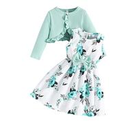 Kunyeah Kleinkind Mädchen Kleid mit Strickjacke Set Kleines Mädchen Blumen ärmelloses Kleid Rüschenmantel Baby Langarm Outfit