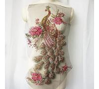 KUOCA Schwarze Tüll-Stickerei Gold Pailletten Pfau Vogel Applikation Spitze Stoff Besatz Kragen Patch Hochzeit Kleid DIY Handwerk