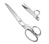 KUONIIY Schneiderschere, Extra Scharfe Stoffschere aus Edelstahl, 20 cm Textilschere für Präzisen Schnitt mit Bequemem Griff, Mitgelieferte Edelstahl Fadenschere (Silber)