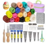 Kuppt 20 Farben Filzen Starterset, Filz-Set, Filzwolle Trockenfilzen | Filznadeln zum Trockenfilzen Set Filzen mit Wolle, Filznadeln, Filzunterlage und violetter Aufbewahrungstasche