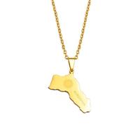 Kurdistan Karte Anhänger Halskette - Landflagge Umriss Charm Dünne Kette Zierlicher Patriotischer Schmuck, Kurdischer Ethnischer Stil Hip-Hop Damen/Herren/Mädchen Unisex Geschenke,Gelb,Einhei