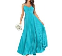 KURFACE Damen Spaghettiträger Chiffon Brautjungfernkleider Plissee Ärmellos Langes Abendkleid Formelles Kleid, türkis, 34