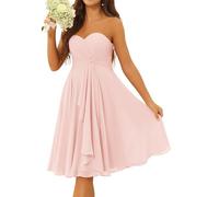 KURFACE Kurzes Chiffon-Kleid für Brautjungfern, plissiert, gerüscht, trägerlos, knielang, formelles Kleid, Blush Pink, 44