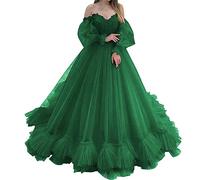 KURFACE Schulterfreies Ballkleid für Junioren und Damen, Spitzen-Applikationen, Quinceanera, Hochzeitskleid, dunkelgrün, 42