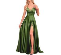 KURFACE Schulterfreies Maid of Honor Kleid, A-Linie, formelles Abendkleid, Ballkleid für Damen, mit Schlitz, WSX529, olivgrün, 34