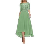 KURFACE Spitzen-Applikation, Tee-Länge, Brautmutter-Kleider für Hochzeit, mit Ärmeln, langes Chiffon-Abendkleid, salbeigrün, 38
