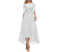 KURFACE Spitzen-Applikation, Tee-Länge, Brautmutter-Kleider für Hochzeit, mit Ärmeln, langes Chiffon-Abendkleid, weiß, 38