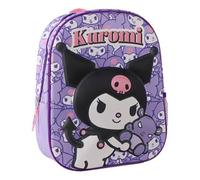 Kuromi Hello Kitty 3D-Kinderrucksack für Mädchen, Schulrucksack, Einheitsgröße, Violett mit EVA-Prägung, große Fronttasche und Seitentasche, offizielle Lizenz für Schule und Kindergarten