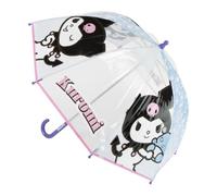 Kuromi Hello Kitty Kinder-Regenschirm, transparent, 45 cm, von POE, Lila mit gebogenem Griff, robuste Fiberglasstäbe, ideal für Regen und Schule