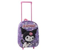 Kuromi Hello Kitty Kinderrucksack mit Rollen, 3D-Schultrolley aus Eva, Violett, mit rosafarbenem Teleskopgriff, Front- und Seitentasche, offizielles Lizenzprodukt, Schulbeginn