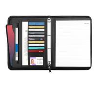 Kurtzy Schwarze Kunstleder Reißverschluss Schreibmappe A4 - Professionelle Konferenzmappe A4 Reißverschluss - Dokument Tasche, Schreibblock, Kartenhalter & Tablet Tasche