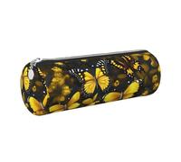 kurue Federmäppchen aus Leder, Motiv: gelbe Blumen und Schmetterlinge, schlankes Federmäppchen, schöne Schreibwaren-Tasche, tragbare Kosmetiktasche, Reißverschluss, Organizer-Tasche