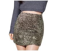 Kurz Damen Sexy Midi Skirt Hüftrock Glitzer Rock Pailletten Pailettenrock Für Damen Glitzer Hohe Taille Party GlitzerSkirt Bodycon Kurz Wickel Festliche Outfit Glitzerkleid Glänzend Minirock (Gold, S)