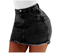 Kurz Rock Für Damen Sommer Röcke Jeanswäsche Modetaschen Sommer Frauen Denim kurzer weiblicher Jeanim Minirock Petticoat Schwarz Kurz (Black, XXXL)