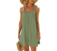 Kurz Sommerkleid Damen Urlaub Mini Strandkleid Sexy Ärmellos Trägerkleid Rundhals Tankkleid Boho Kleider Partykleid mit Blumendruck Hawaii Dress Skaterkleid Freizeitkleid Beachwear für Frauen
