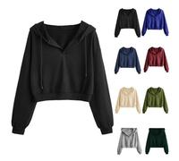 Kurz Sweatjacke Damen mit Kapuze Hoodie Damen Weiches Crop Pulli Kapuzenjacke Bauchfrei Sommer mit Taschen und Kordelzug Oberteil Bluse Tops Streetwear Langarmshirt Halloween Sweatshirt Jacke Damen