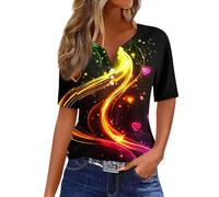 Kurzärmelig Frühlings Oberteile Für Damen Weite Passform Bequeme Oberteile V-Ausschnitt Blusen Mit Knöpfen Frühlingskleidung