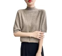 Kurzärmeliger Damen-Pullover aus Merinowolle, Basics-Sommer, Stehkragen, lässiger Strickpullover, Tops, T-Shirts, 3, L