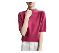 Kurzärmeliger Damen-Pullover aus Merinowolle, Basics-Sommer, Stehkragen, lässiger Strickpullover, Tops, T-Shirts, 2, L