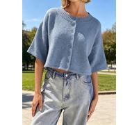 Kurzärmeliger Damen-Sommerpullover, Knopfleiste, übergroß, bauchfrei, lässiger Strickpullover