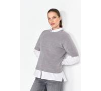 Kurzärmeliger Feinstrickpullover L grey melange