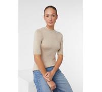 Kurzärmeliger Feinstrickpullover mit angedeutetem Stehkragen- beige 46