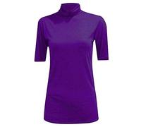 Kurzärmeliger Rollkragenpullover für Damen, einfarbig, Rollkragen, dehnbar, T-Shirt, T-Shirt, figurbetontes Oberteil, Größe 36-54, violett, 50-52
