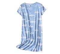 Kurzärmeliges Baumwoll-Nachthemd für Damen, weiches Nachthemd für Damen, Cartoon-bedruckt, Hauskleidung, lockere Passform, lässiger Schlafanzug, weiches Nachthemd für Damen, Nachtwäsche,