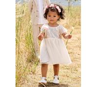 Kurzärmeliges Mädchen Festkleid mit Pailletten weiß Gr. 68 von vertbaudet