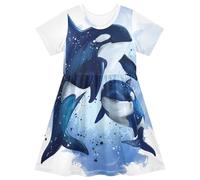 Kurzärmeliges Mädchenkleid, niedlicher Wal, A-Linie, schnelltrocknend, bequem, lässiges Sommerkleid für Mädchen, Alter 2-8 Jahre, mehrfarbig, 7-8 Jahre