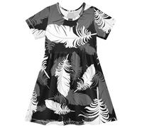 Kurzärmeliges Mädchenkleid, Vogelfeder-Druck, A-Linie, schnelltrocknend, bequem, lässiges Sommerkleid für Mädchen, Alter 2-8 Jahre, mehrfarbig, 3 Jahre