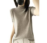 Kurzärmliger Damen-Pullover Mit Halbem Stehkragen, Schmaler Baumwollpullover, Weste, T-Shirt Gestrickt khaki9 XXL