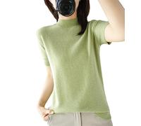 Kurzärmliger Damen-Pullover Mit Halbem Stehkragen, Schmaler Baumwollpullover, Weste, T-Shirt Gestrickt Avocado EN8 S