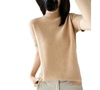 Kurzärmliger Damen-Pullover Mit Halbem Stehkragen, Schmaler Baumwollpullover, Weste, T-Shirt Gestrickt Gold khaki9 L
