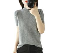 Kurzärmliger Damen-Pullover Mit Halbem Stehkragen, Schmaler Baumwollpullover, Weste, T-Shirt Gestrickt Gray XXL
