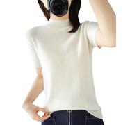 Kurzärmliger Damen-Pullover Mit Halbem Stehkragen, Schmaler Baumwollpullover, Weste, T-Shirt Gestrickt White XL