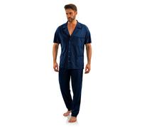 Kurzärmliger Herrenpyjama mit Reißverschluss von Sesto Senso - marineblaue Anker - Größe XL