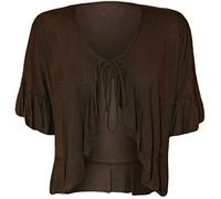 Kurzärmliges Damen-Bolero, einfarbig, mit Schnürung vorne, mit Rüschen, braun, 46