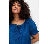 Kurzarmbluse SHEEGO BY JOE BROWNS, Damen, Gr. 56, blau (blaubeere), 100% Baumwolle, unifarben, Carmenausschnitt, Blusen (37518557-56) blaubeere
