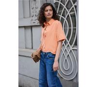 Kurzarmbluse STREET ONE STUDIO, Damen, Gr. 40, soft tangurine, Web, 100% Baumwolle, unifarben, normal normal, V-Ausschnitt, Bündchen, Blusen, aus reiner Baumwolle (32308711-40) soft tangurine