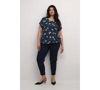 Kurzarm-Bluse Loose fit Midnight/Pink Flower EU 52 / UK 24