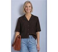 Kurzarmbluse STREET ONE, Damen, Gr. 42, braun (molten earth), Stoff, 100% Viskose, normal normal, V-Ausschnitt, abgesteppt, Blusen, im Leo Design (99949539-42) molten earth