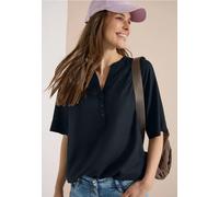 Shirtbluse CECIL, Damen, Gr. XS (36), universal blau, Stoff, 100% Viskose, unifarben, klassisch normal, Rundhals, normaler Saum, Blusen, mit geschlitztem Rundhalsausschnitt (68531340-XS) universal bla