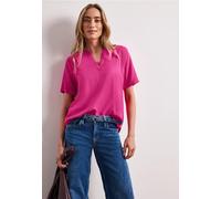Kurzarm Bluse mit Split Neck in Unifarbe
